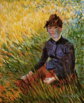 Femme assise dans l’herbe Vincent van Gogh Peinture à l'huile